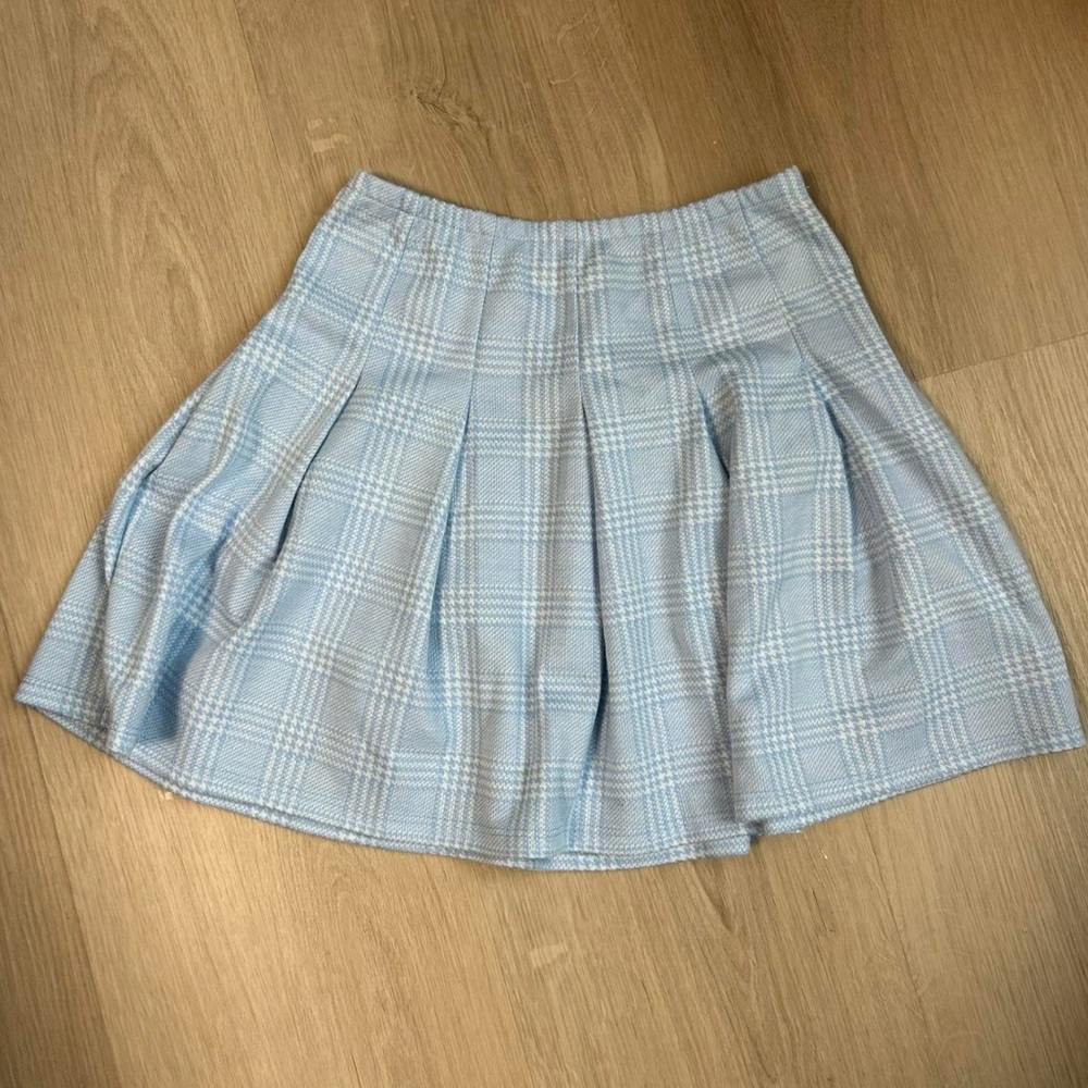 Altar'd State Light Blue Plaid Skater Skirt